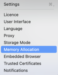 How to set memory allocation in screaming frog